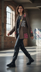 BLAZER STRUCTURÉ PATCHS POP-ART chocolat